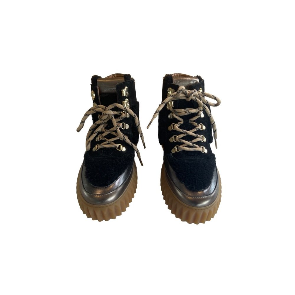 New Voile Blanche Eva Shearling Metallic Leather Womens Hiking Boots Black EU 40 - Picture 3 of 13